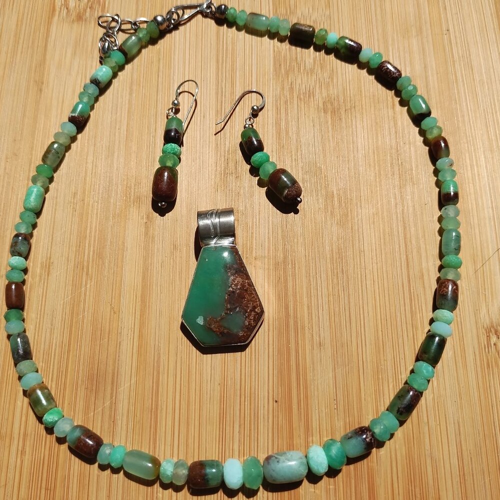 Jay King DTR Boulder Chrysoprase necklace pendant earrings 925 Sterling Silver